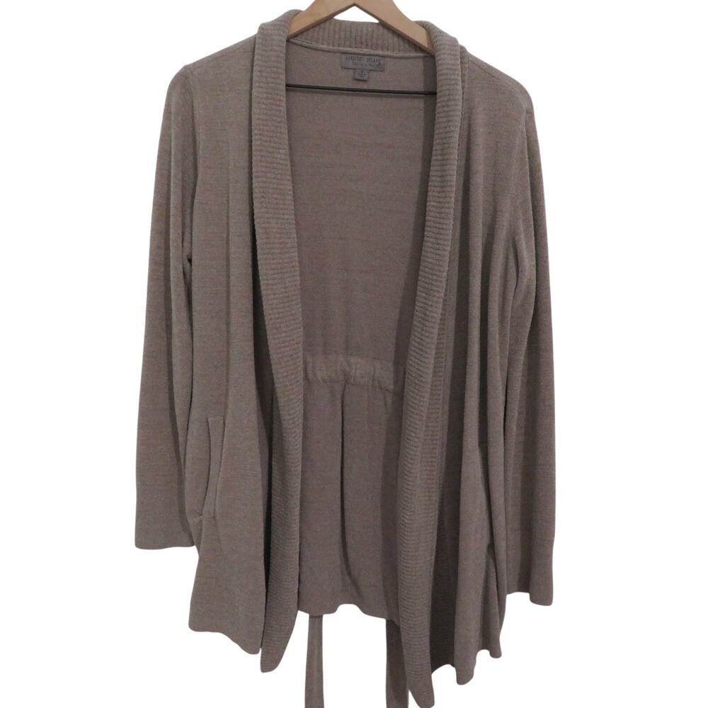 Barefoot Dreams Cozy Chic Ultra Lite Womens Sz M Taupe Brown Cardigan Waist Tie